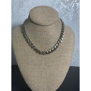 Chunky Silver-Tone Curb Chain Necklace With Lobster Clasp For Men & Women